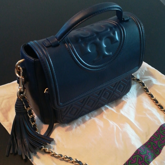 Tory Burch Fleming Satchel in Navy - Picture 1 of 16